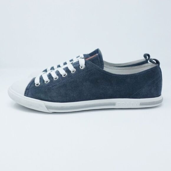 Prada Suede Leather Sneakers Cap Toe Gray  Blue  9.5 Retro Ballet sneakers - Picture 4 of 8